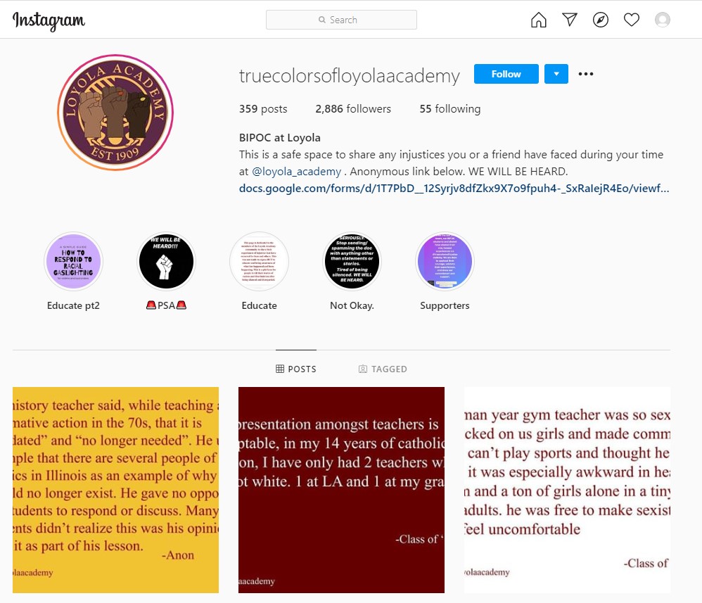 True Colors of Loyola Academy Instagram Page